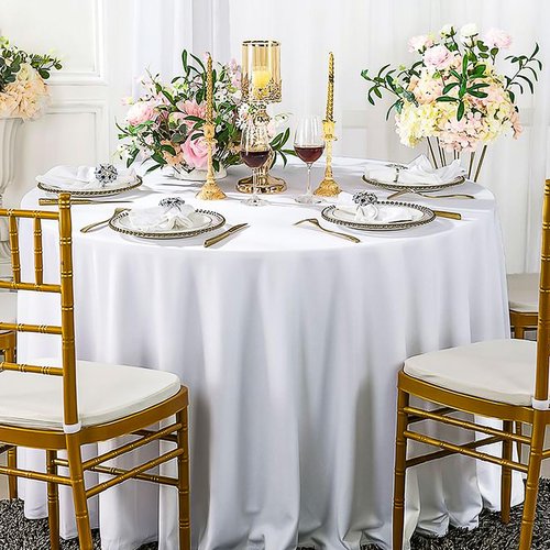 kapwall 6 Pack Round White Tablecloth - 120Inch (304cm) - Washable Polyester Table Cloth Decorative Fabric Table Cover for Wedding,Restaurant,Party.