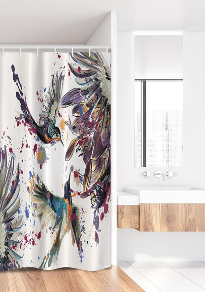 Ambesonne Hummingbird Stall Shower Curtain, Fabric Bathroom Decor Set with Hooks, 36" W x 72" L, Orange Blue, Art Lily