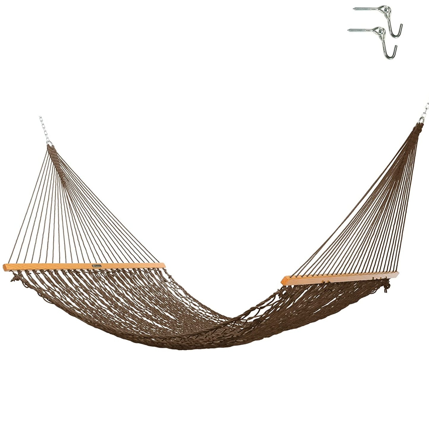 Original Pawleys Island Deluxe Antique Brown DuraCord Rope Hammock – 13 ft. x 65 in, 2-Person, 450 lb Capacity, Oak Spreader Bar, Zinc-Plated Hardware, Handcrafted in the USA