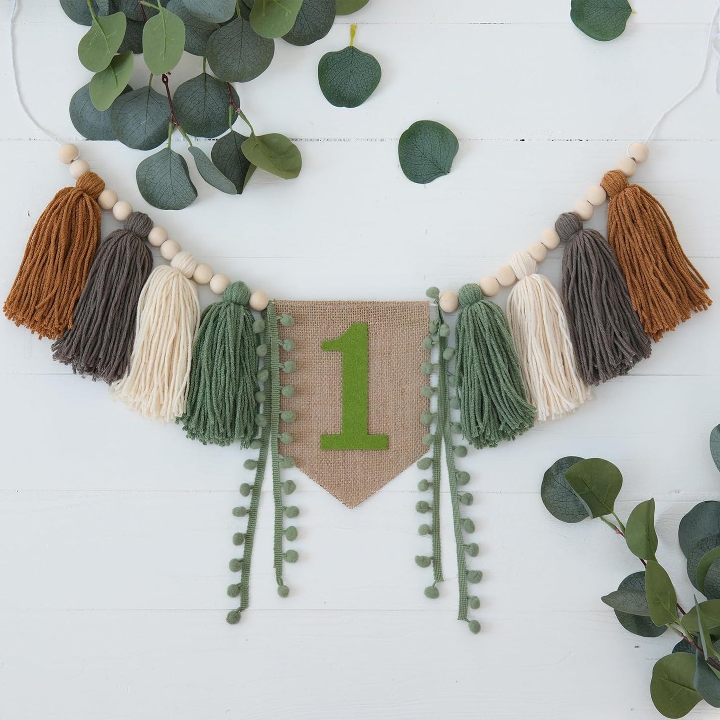 1st Wild One High Chair Banner Boy First Birthday Decorations,Jungle Green Highchair Banner,Woodland One Year Old Party