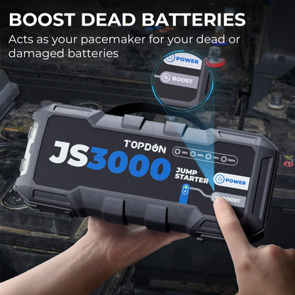 JS3000 12V 3000A Battery Booster Jump Starter Pack for Up to 9L Gas/ 7L Diesel Engines, Portable Car Battery Charger with Handle Jumper Cable and EVA Protection Case