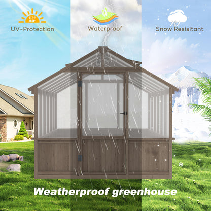 Yardenaler 8x12 FT Greenhouse Kit with 6MM Thick Polycarbonate Panel for Outdoor, Wooden Walk-in Green House with Adjustable Roof Vent and Lockable Door, Backyard, Garden, Light Mocha Brown