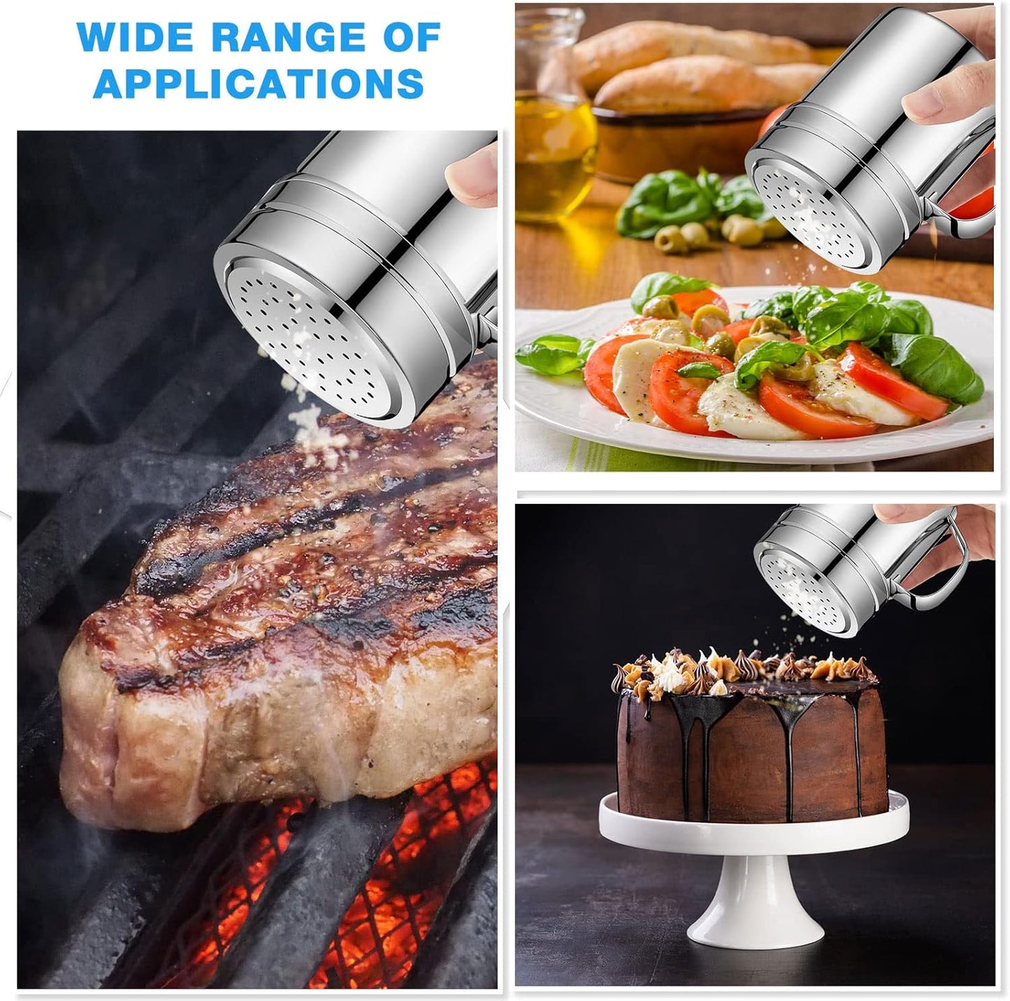 20 (10oz) Lallisa Pcs Stainless Steel Salt and Pepper Shakers with Lid and Handle Dredge Spice Seasoning Condiment