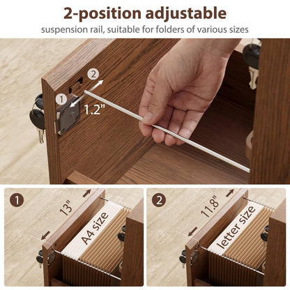 KungFuWood Wheeled Double-Drawer Filing Cabinet, Lockable Mobile File cabinets, Suitable for Home Offices or Storage cupboards for Storing Legal documents or Letter-Sized Files.