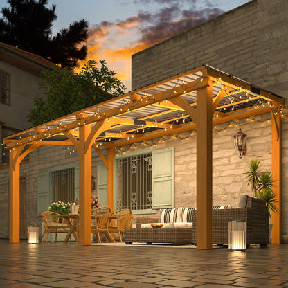 AECOJOY 10'x14' Outdoor Wood Ceder Gazebo for Patio, 14x10 Outdoor Lean to Hardtop Pergolas and Gazebos Clearance, Wall Mounted Wooden Gazebo Heavy Duty Metal Awnings for Patio, Decks, Backyard