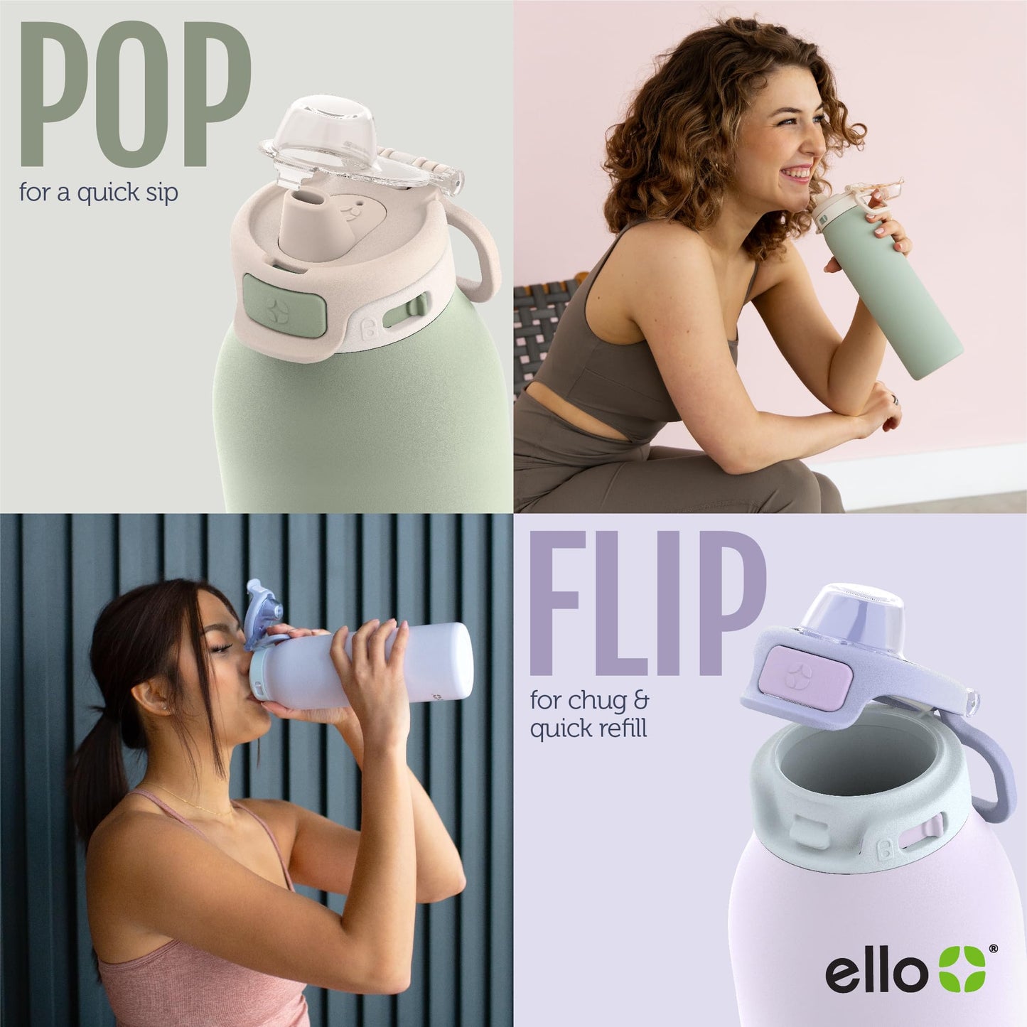Ello Pop & Fill 32oz Stainless Steel Water Bottle with Quick Fill Technology, Double Walled and Vacuum Insulated Metal, Leak Proof Locking Lid, Sip and Chug, Reusable, BPA Free, Coastal Sunrise