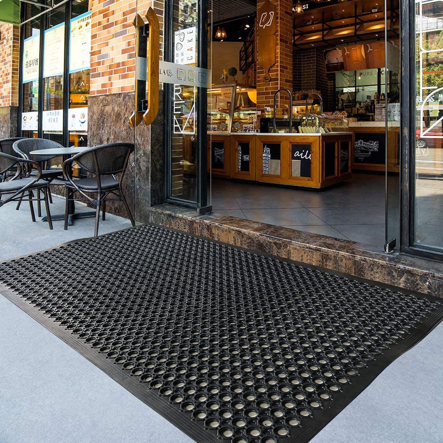 Uniboho Outdoor Rubber Floor Mats Anti Slip Restaurant Commercial Kitchen Rubber Drainage Mat 60 x 35 Heavy Duty Mat for Garage Garden Indoor Outside Industral Pool Entrance Bar Wet Area