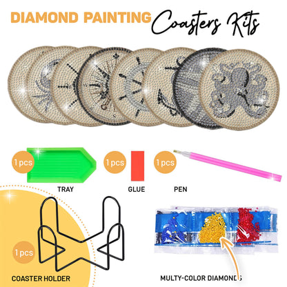 8 pcs Diamond Painting Coasters | Diamond Art Coasters | Vintage Nautical Diamond Art Painting | Perfect Art Craft Gift for Vintage Nautical Lover, Dad, Mom, Grandparents, Brother, Sister.