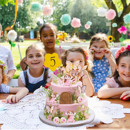 Kigley 38 Pcs Fairy Cake Toppers Garden Topper Fairy Cake Decoration Pink Mushroom Butterfly Flowers Dessert Decoration for Birthday Baby Shower Party Favors