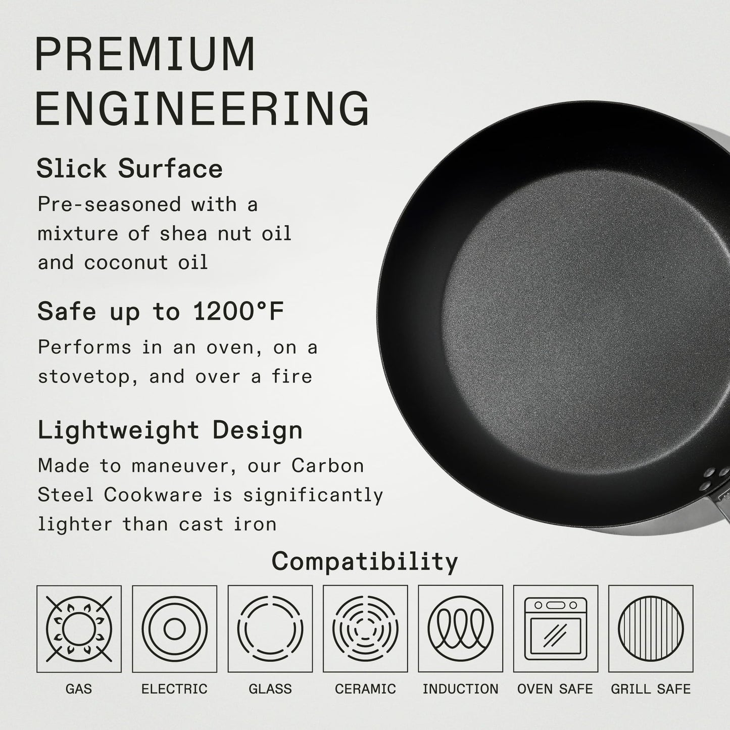 Made In Cookware - Seasoned 12" Carbon Steel Frying Pan - (Like Cast Iron, but Better) - Professional Cookware - Crafted in Sweden - Induction Compatible
