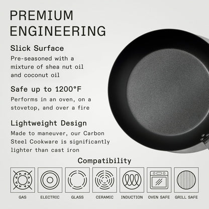 Made In Cookware - Seasoned 12" Carbon Steel Frying Pan - (Like Cast Iron, but Better) - Professional Cookware - Crafted in Sweden - Induction Compatible