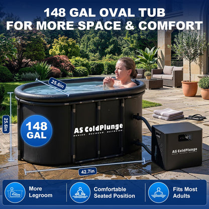 AS ColdPlunge Ice Bath Chiller & Cold Plunge Tub Kit, 1/3HP Cold Plunge Chiller with Built-in Pump & Filter, Upgraded XXL 148Gal Ice Pod, Cold Plunge Tub with Water Chiller for Cold Therapy Recovery