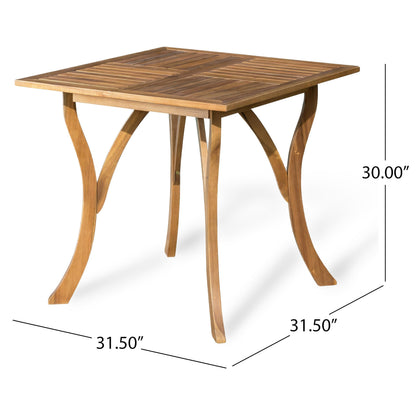 Christopher Knight Home 5 Piece Outdoor Dining Set Acacia Wood Square Table and 4 Green Wicker Chairs Teak Finish Patio Furniture Set for Garden Backyard Balcony Deck