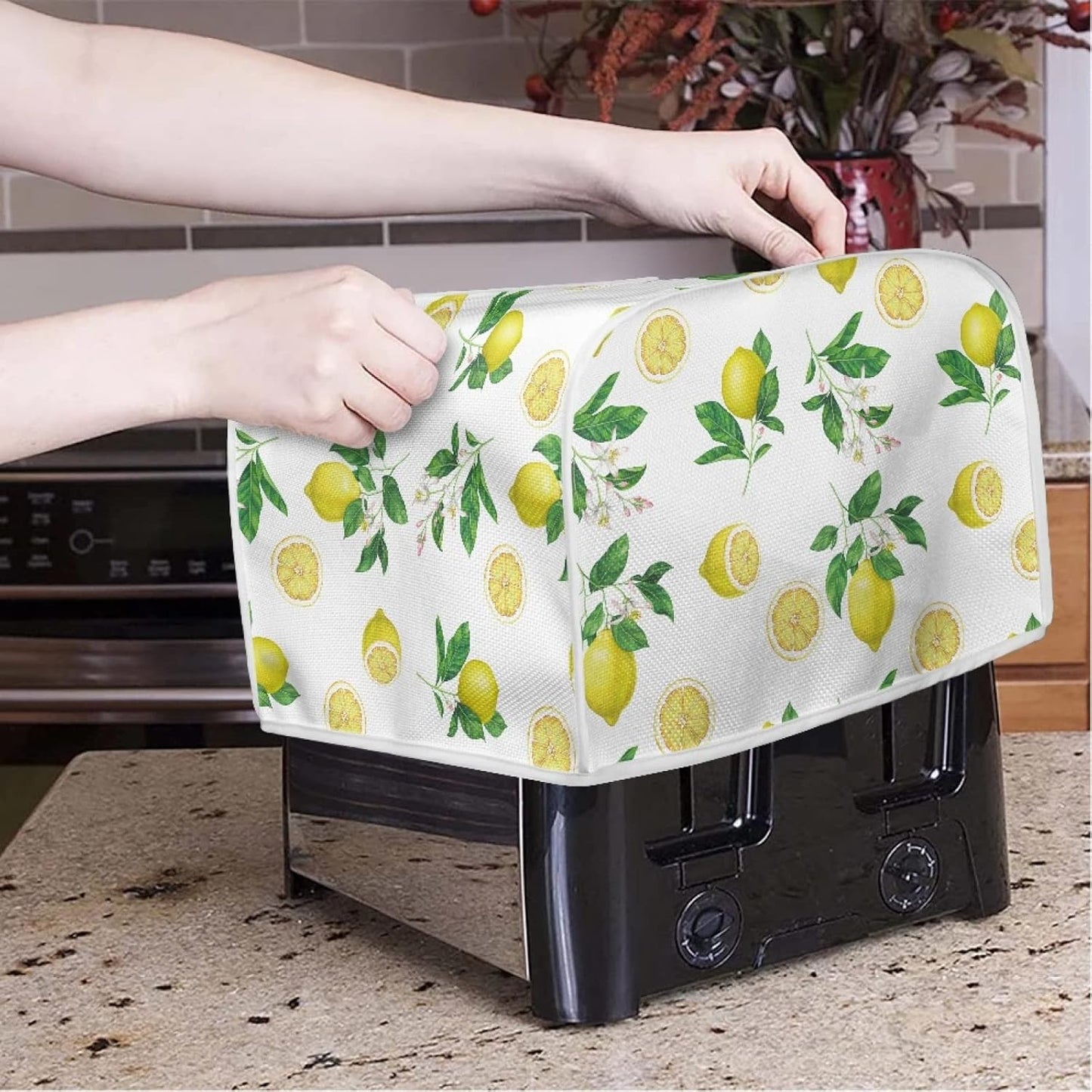 Toaster Cover 4 Slice, Lemon Theme Small Appliance Toaster Oven Cover for Kitchen, Dust Protection