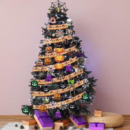 Halfchet 43 Pcs Halloween Hanging Tree Ornaments Decorations Spider Web Pumpkin Skull Bat Cat Eyeball Hanging Ornaments with Ribbon Pumpkin Toppers for Halloween Fall Party