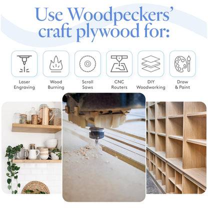 3 mm Baltic Birch Plywood 1/8 x 9 x 12 Inch, Box of 45 B/BB Grade Craft Wood, Stronger Than Basswood Sheets, for Laser, CNC Cutting and Wood Burning, by Woodpeckers