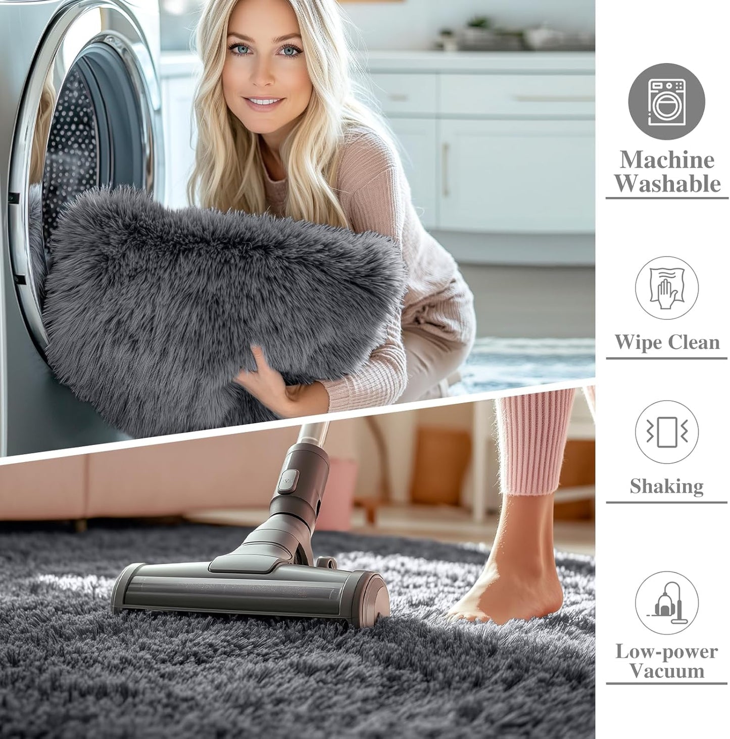 OLANLY Area Rug - Soft Fluffy Shaggy Design for Living Room & Bedroom | Machine Washable, Grey