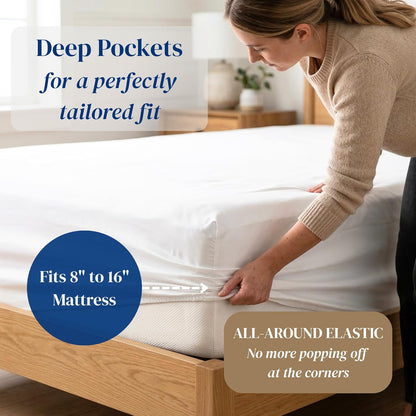 Beckham Hotel Collection King Size Sheet Set - 100% Cotton Sateen, Silky Smooth, 16” Deep Pocket, White