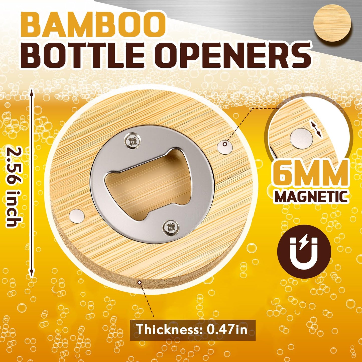Vesici 50 Pcs Magnetic Bottle Opener 2.5in DIY Bamboo Round Shape Beer Openers Wooden Fridge Magnet Refrigerator Sticker Gift for Beer Lover Wedding Guest Kitchens Bars Parties