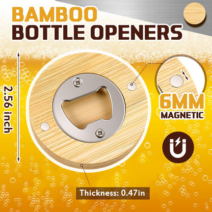 Vesici 50 Pcs Magnetic Bottle Opener 2.5in DIY Bamboo Round Shape Beer Openers Wooden Fridge Magnet Refrigerator Sticker Gift for Beer Lover Wedding Guest Kitchens Bars Parties