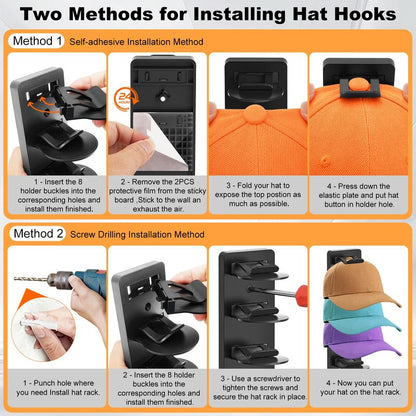 Fododo 2 Pack Hat Organizer for Baseball Caps, Hat Rack for Wall, Strong Adhesive & Screw-in Cap Holder Hats Hangers for Closet Door & Bedroom