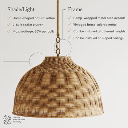 Nathan James Augustine Modern Farmhouse Rattan Pendant Light, Rattan Chandelier Pendant Lamp Shade for Kitchen or Living Room