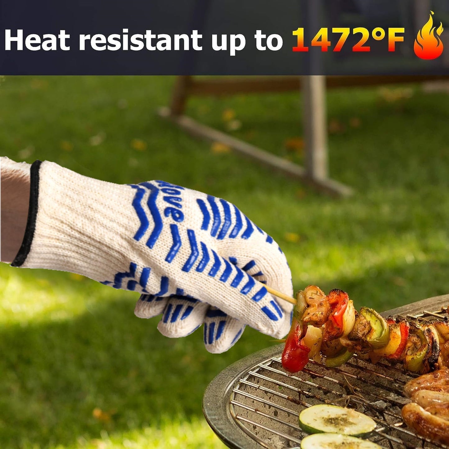 2 PCS Heat Resistant Oven Gloves - BBQ Gloves Grill Heat Resistant Cooking Gloves Fireproof Oven Gloves for Cooking, Non-Slip Fire Gloves for Grilling, Barbecue, Baking, Frying Oven Welding Gloves
