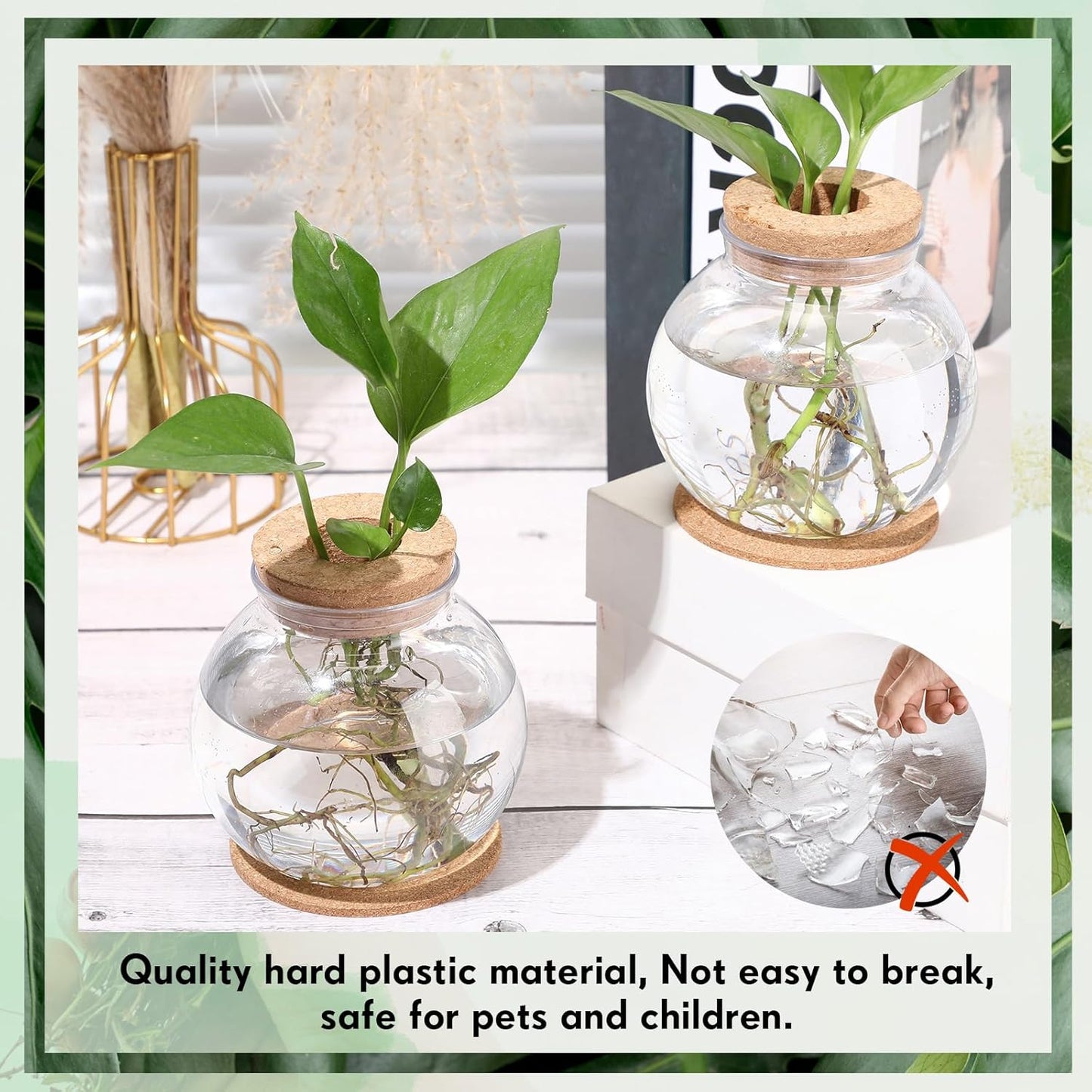 12 Packs Baderke Propagation Vases for Plants Plastic Plant Propagation Station with Hole Lid and Cork Coasters Plant