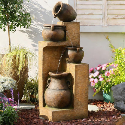Bumilgar 53" H Large Outdoor Water Fountain with Lights - 4 Tiered Cascading Bowls Waterfall Fountain for Garden, Patio, Backyard, Porch Inside - Freestanding Outdoor Water Feature Gold