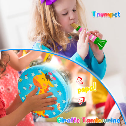 Kids Musical Instruments, 12pcs Wooden Musical Toys for Toddlers 2-4 with Xylophone Maracas Tambourine, Educational Baby Musical Toys Birthday Gift for 2 3 4 5 Years Old Girls Boys