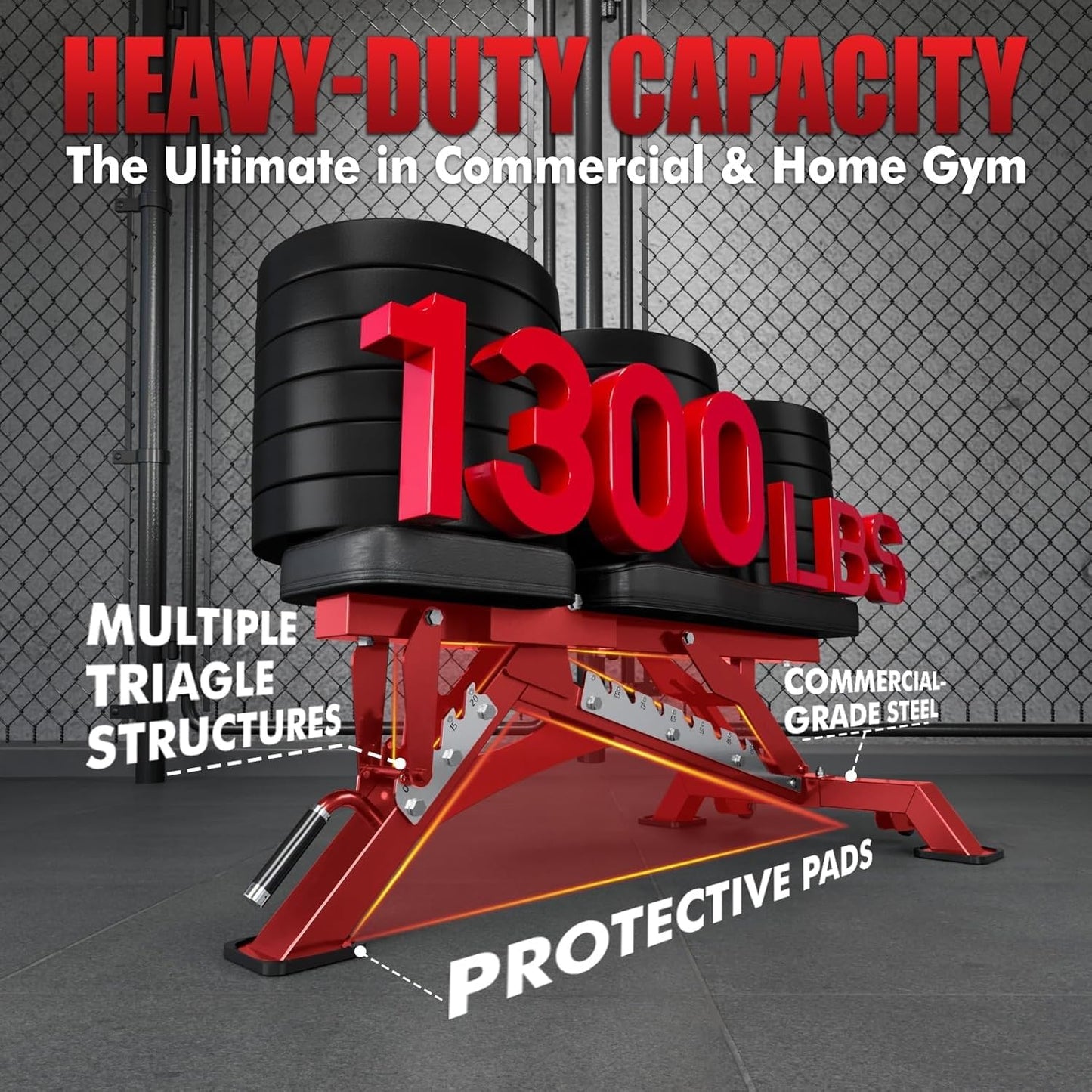 RITFIT Adjustable Weight Bench with Multiple Back Positions for Full Body Workouts, Incline, Decline, and Flat Settings for Home Gym Strength Training, 1300LB Capacity (Red,with 2x5lb rubber dumbbells)