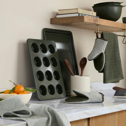 KitchenAid® Evergreen Design Series Heavyweight Textured Oversized Kitchen Towels 3-Pack Set, Absorbent 100% Cotton, Dual-Purpose, Deep Forest Green, 18"x28"
