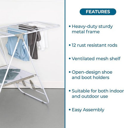 Honey-Can-Do Heavy-Duty Foldable Laundry Drying Rack - Portable Indoor/Outdoor Use, 50lb Capacity, Space-Saving Design