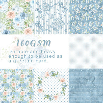 28 Sheets Scrapbook Paper, Floral Scrapbooking Specialty Papers 160gsm Cardmaking Craft Paper Pack Decorative Paper for Card Making (12"X12" Inch, Powder Blue Flowers)