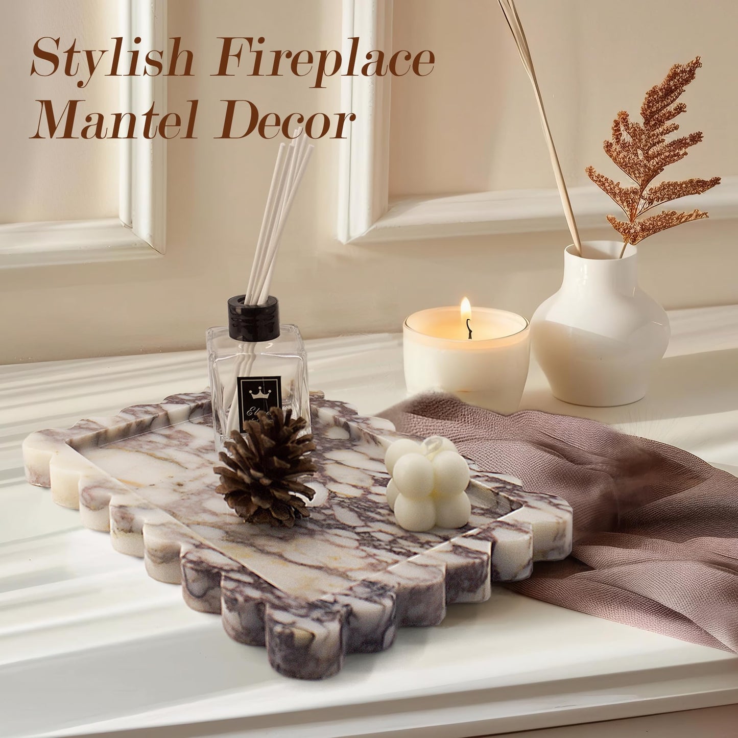 YMXYJM Genuine Calacatta Viola Scalloped Marble Tray, Real Natural Marble Stone Tray, Luxury Decorative Trays for Bathroom, Dresser, Vanity, Kitchen, Home Decor, 10.6" x 8", Calacatta Viola Purple