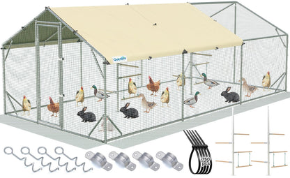 Quictent 18x9x6.6ft Metal Chicken Coop Run with Perch & Swing, Elite Series Large Walk-in Outdoor Poultry Cage Heavy Duty Predator Proof Hen Duck Rabbit Farm Pen House, Waterproof Anti-UV Cover