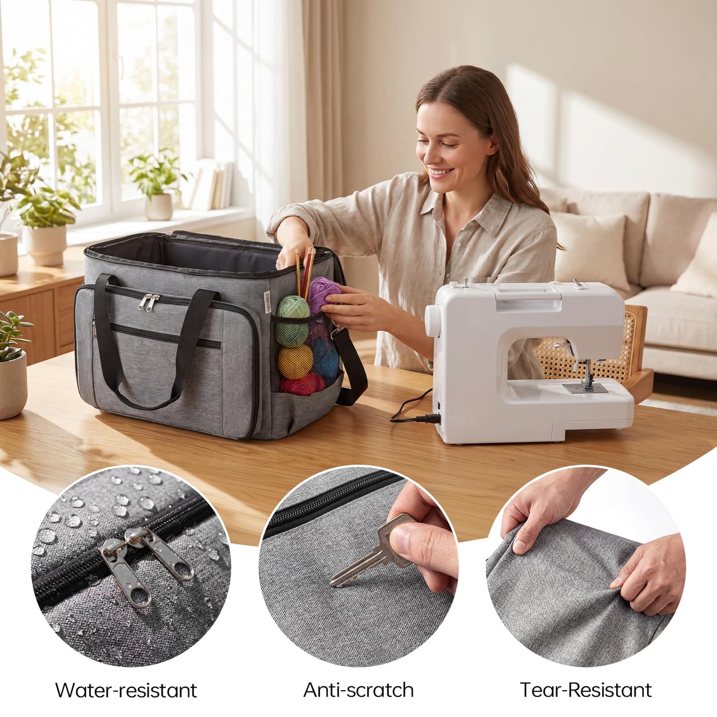 Aiseaulis Sewing Machine Carrying Case with Removable Padding Pad, Portable Sewing Machine Bag with Shoulder Strap for Most Standard Size Singer,Brother,Janome and Sewing Accessories, Grey