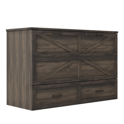 Bellemave Queen Murphy Bed, Cabinet Bed with Charging Station and Storage, Farmhouse Murphy Cabinet with Foldable Panel, Noisy Free, for Guest Bedroom, Living Room, Office, Rustic Gray