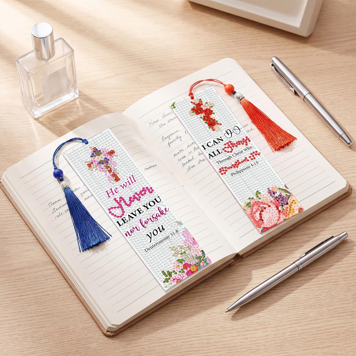 Sinload 10 Pcs Christian Bible Verse Diamond Art Bookmark for Adults Christian Diamond Bookmarks with Tassels 5d Watercolor Floral Cross Bookmarks for Reading Lover DIY Crafts Religious Gifts
