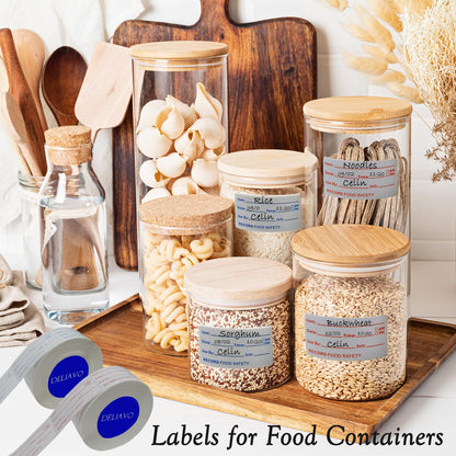 DeliaVo 1000 Pcs Freezer Labels, 1 x 2 Inch Food Labels Stickers, Removable Labels for Food Containers - Easy to Write On(2 Rolls, 2 Colors)