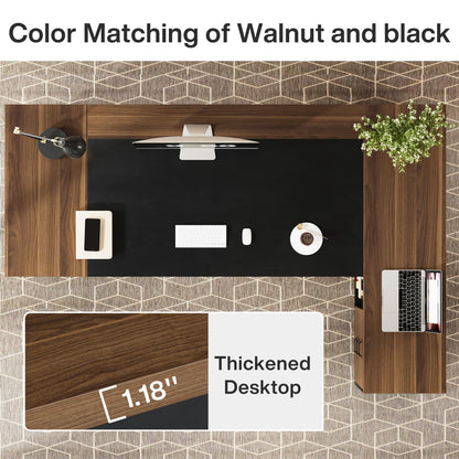 Tribesigns 78" L-Shaped Executive Desk, Extra Large Modern Office Desk with Drawers and File Cabinet, Business Furniture with Storage Shelves, Big Computer Desk for Home Office (Light Walnut + Black)