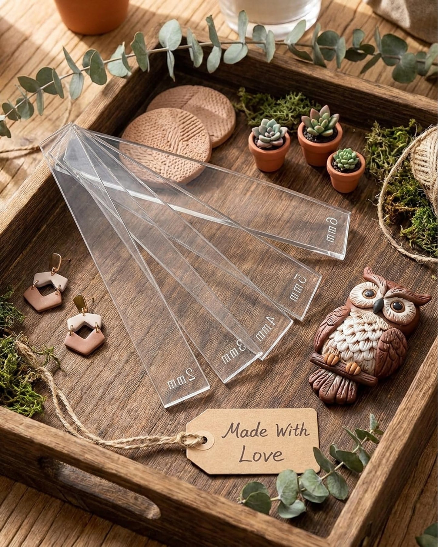 Clay Tools Set for Polymer & Air Dry Clay, Rolling Pin with Thickness Rings (2/3/4/5/6/7 mm), Acrylic Roller Guides, Slab Roller Guides & Thickness Bars for Pottery & Crafting (12 Pieces)