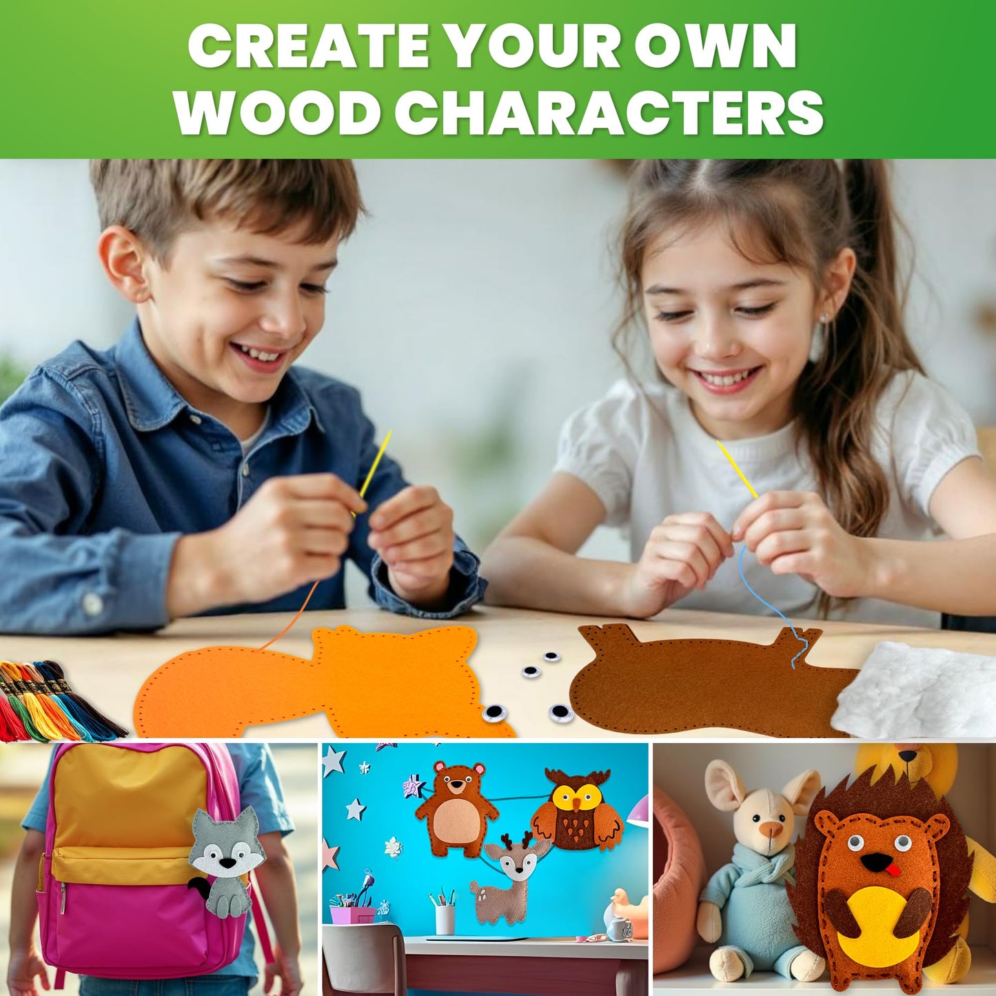QUOKKA Kids Crafts Ages 4-8, DIY Beginner Needle and Thread Kit - 12 Wild Animals Sewing Kit Basic - Fun Arts Crafts for Kids Ages 6-8 Girls Boys - Plastic Needles, Scissors - 6+ Year Old Girl Gifts