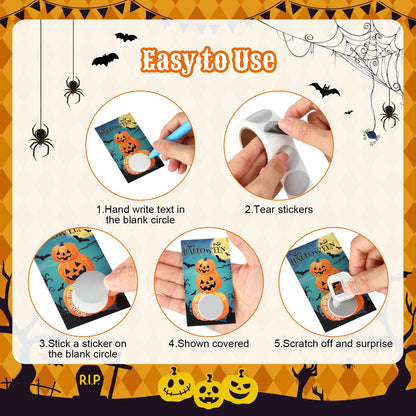 WinnerWhy 200 Pcs Halloween Scratch Off Cards 10 Styles Holiday DIY Scratch Blank Gift Certificates with 300 Stickers Halloween Cards for Adults Groups Party Favor Prizes Business