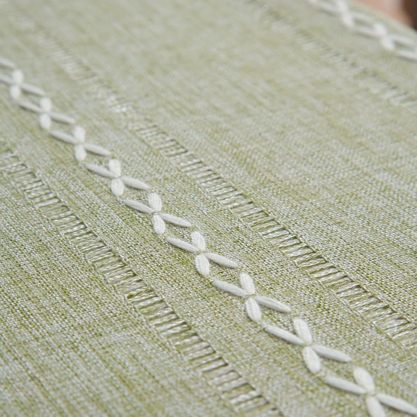24 24 Inch Rustic Bedside Square Small Tablecloth Striped Embroidered Washable Sage Green Table Cover Farmhouse