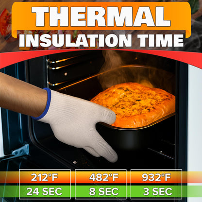 Heat Resistant Gloves for Cooking & Grilling – Aramid Oven Mitts Gloves with Fingers, Thick Knit Design Ensures Short-Term Hand Protection up to 932°F – Secure Grip for Baking, Fryer, and BBQ