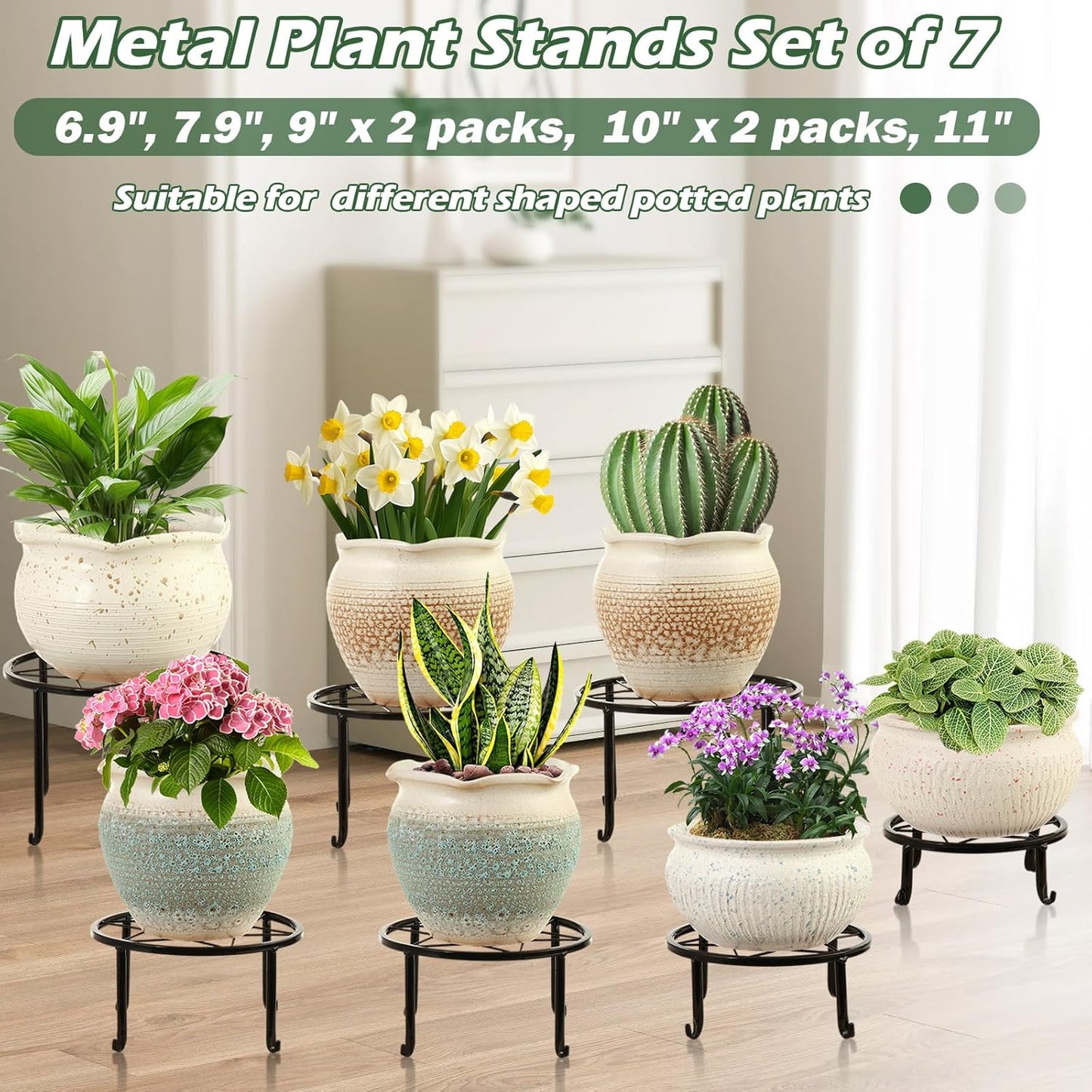 DEELF OUTLET 7-pack 6.9"/ 7.9"/ 9"/ 10"/ 11" Metal Plant Stands Indoor Outdoor Rustproof Iron Potted Plant Holder