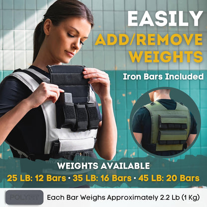 Polyfit (Warrior) Adjustable Weighted Vest - 25lb | 35lb | 45lb - Weight Vest with Adjustable Iron Weights for Men and Women - Workout Vest for Strength Training, Running, Walking, Rucking - GREEN - 20KG