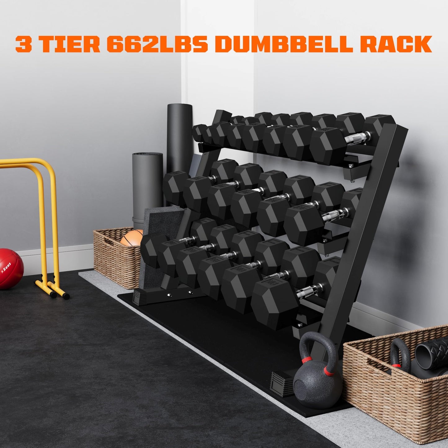 GOIMU Dumbbell Sets with Rack, Rubber Hex Dumbbells, 220/280/360/450/550LBS, Hand Weights with Chrome Handle for Strength Training(550LBS with Rack)
