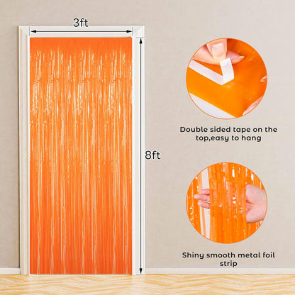 BTSD-home Orange Foil Fringe Curtain - Metallic Photo Booth Backdrop Tinsel Door Curtains for Wedding, Birthday, Party